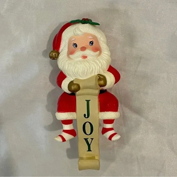 Vintage Russ Christmas Stocking Hanger Santa Claus with Striped Socks Joy - Picture 4 of 15